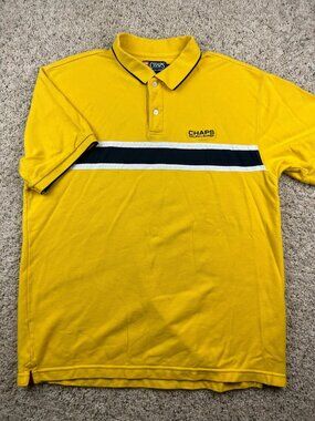 Chaps Ralph Lauren Mens Polo Shirt L Large Short Sleeve Yellow Black Striped